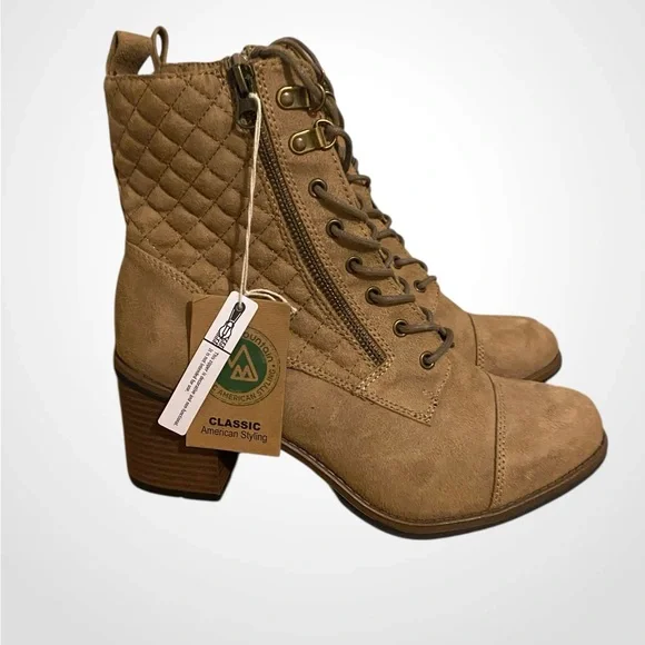 Women’s Dorsett Tan Lace Up Quilted Boots block Heel | White Mountain NWOB - Picture 10 of 10